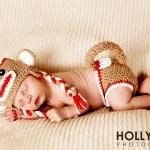 Crochet Red Sock Monkey Hat And Diaper Cover Set..