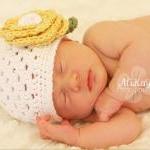 Crochet White Flower Hat Newborn Sizing Only..