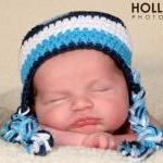 Crochet Blue Stripes Earflap Hat Newborn To..