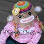 Crochet Rainbow Colorful Sock Monkey Hat Newborn..