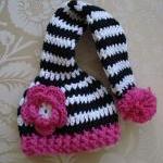 Crochet Zebra Long Tail Pixie Elf Hat Newborn..