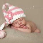 Crochet Newborn Pink Stripe Long Tail Pixie Elf..