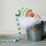 Crochet Long Tail Pixie Elf Hat Newborn Only..