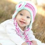 Crochet Pink And Turquoise Earflap Hat Newborn To..