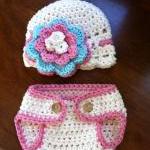 Crochet Pink Hat And Diaper Cover Set Newborn..