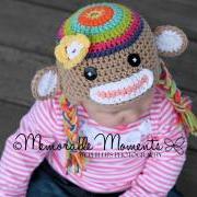 Crochet Rainbow Colorful Sock Monkey Hat Newborn to Toddler sizing Photography prop