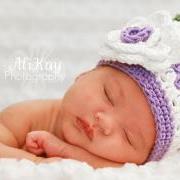 Purple Flower Hat Newborn size only Photography Prop