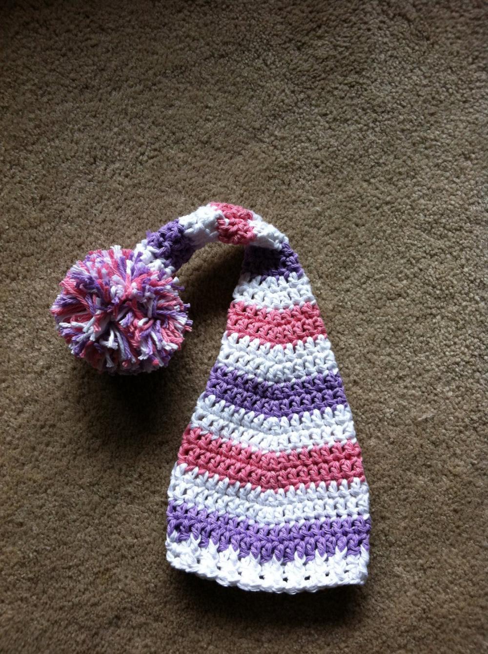 Ready To Ship Crochet Long Tail Pixie Elf Hat Newborn Only Photography Prop