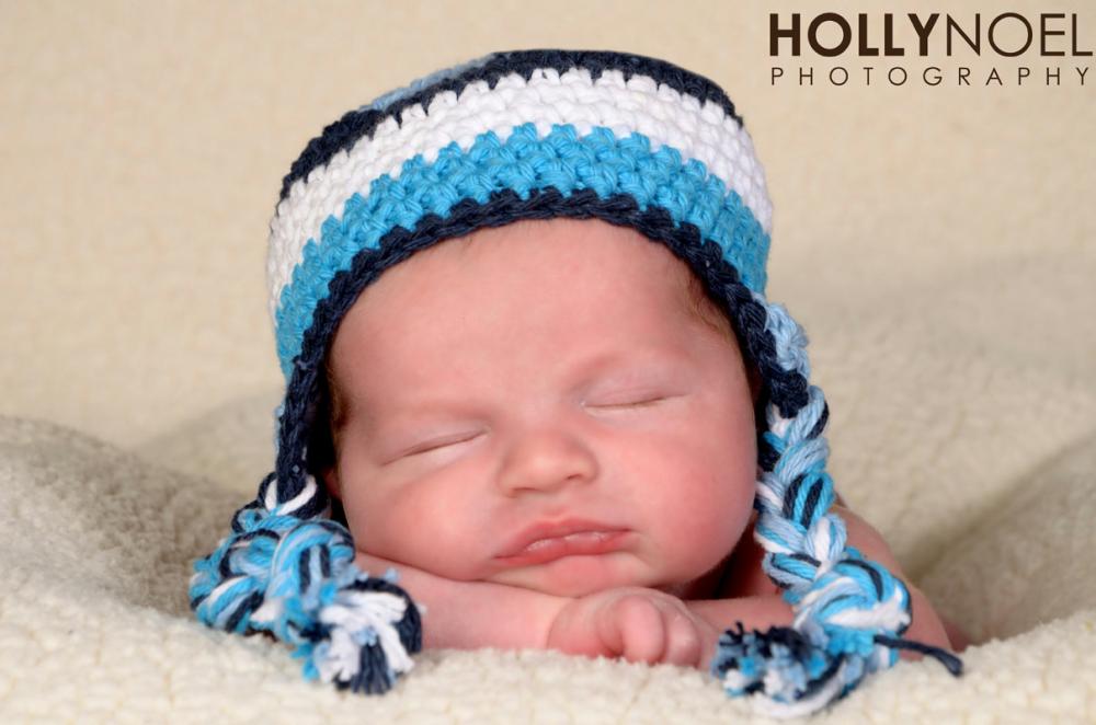 Crochet Blue Stripes Earflap Hat Newborn To Toddler Sizing Photography Prop