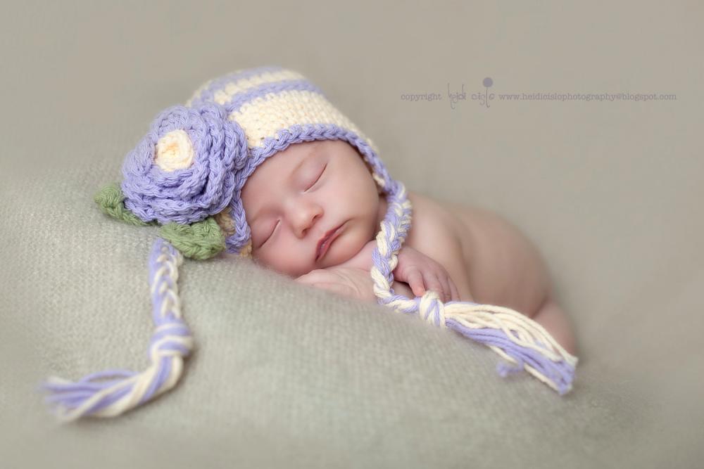 Crochet Purple And Cream Earflap Hat Newborn To Toddler Sizes Photography Prop