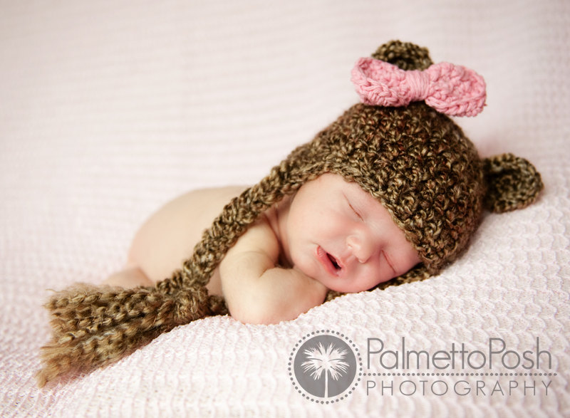 Fuzzy Bear Earflap Newborn To Toddler Sizes Photography Prop