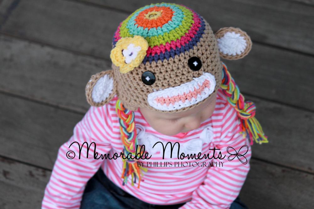 Crochet Rainbow Colorful Sock Monkey Hat Newborn To Toddler Sizing Photography Prop