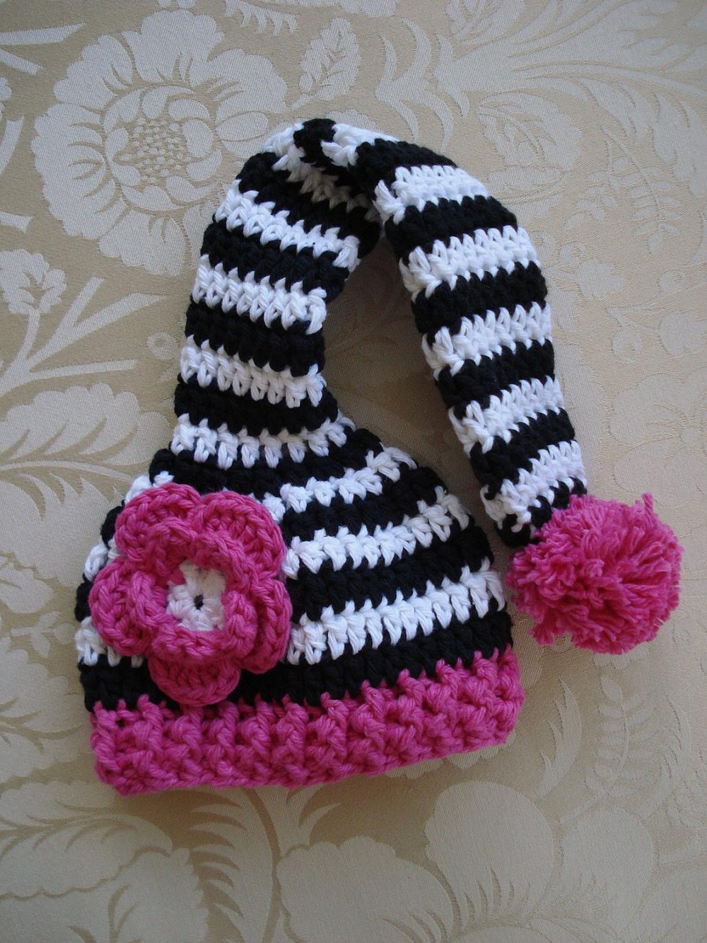Crochet Zebra Long Tail Pixie Elf Hat Newborn Photography Prop