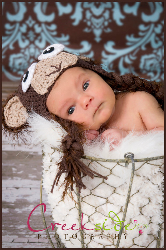 Crochet Monkey Hat Newborn To Toddler Sizing Photography Prop