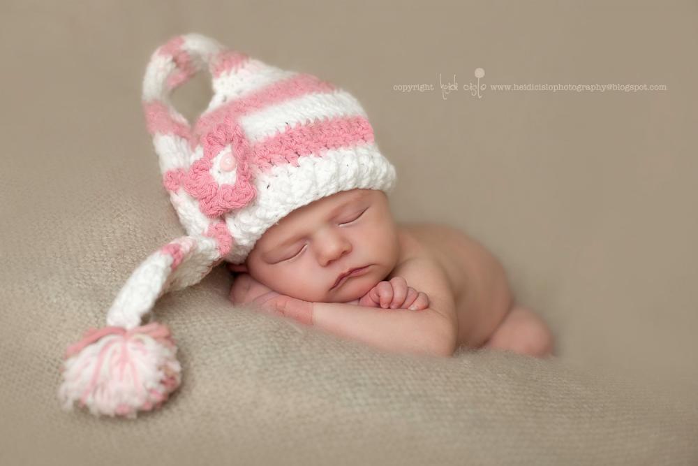 Crochet Newborn Pink Stripe Long Tail Pixie Elf Hat Photography Prop