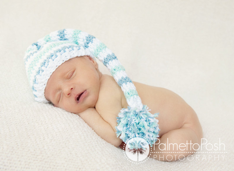 Crochet Blue Stripe Long Tail Pixie Elf Hat Photography Prop