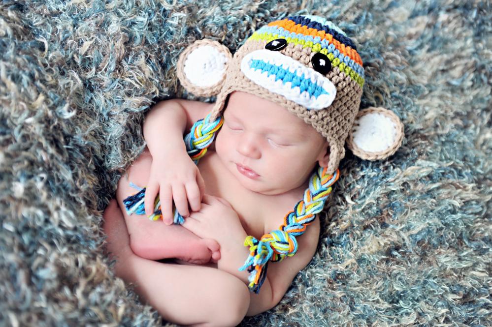 Crochet Boys Stripe Sock Monkey Hat Newborn To Toddler Sizing Photography Prop